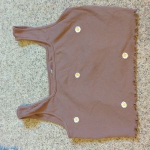 Ribbed Brown Daisy Tank Crop Top